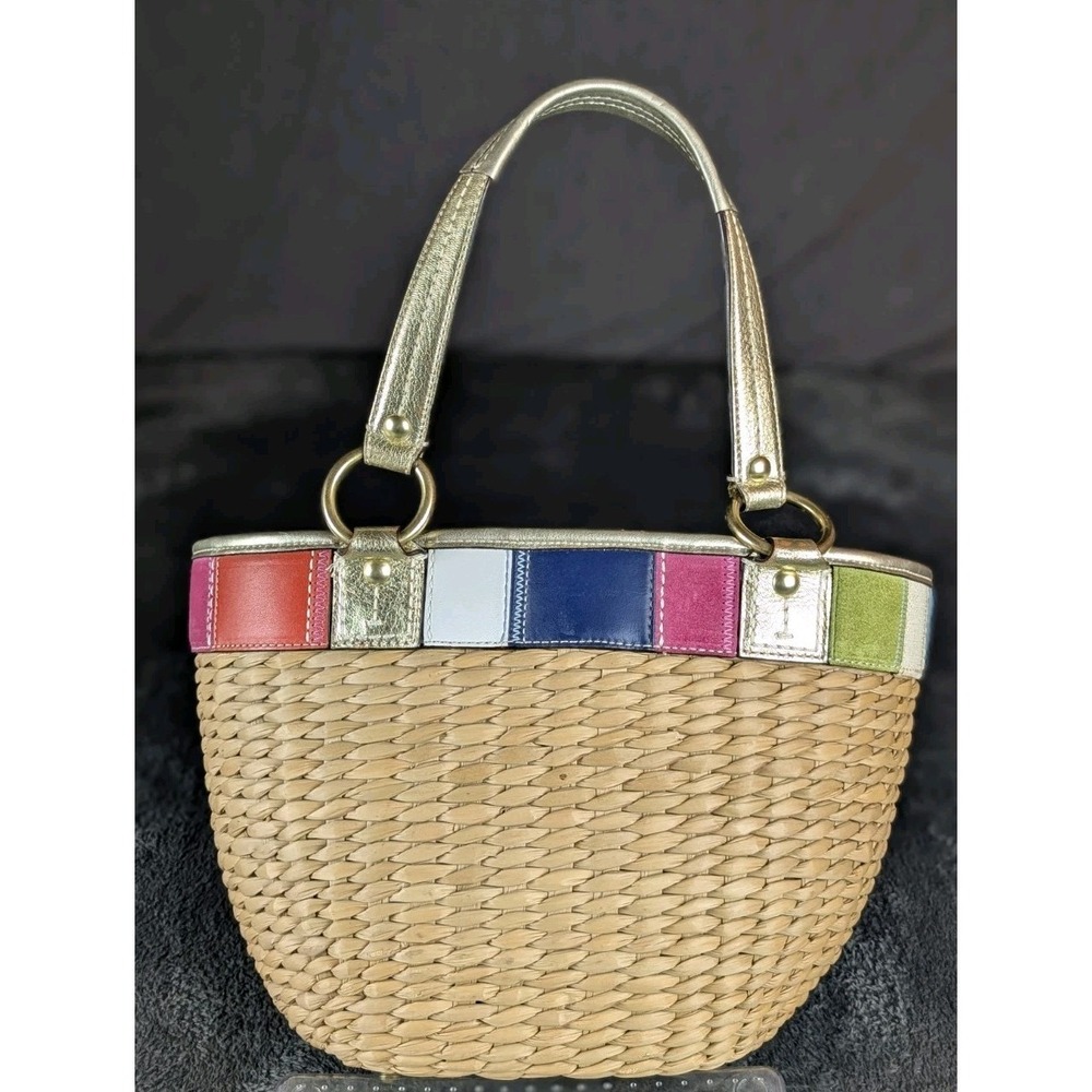 ✨ RARE Y2K Limited Edition Coach Legacy Straw Basket Bag Patchwork Beach Summer - Picture 8 of 16
